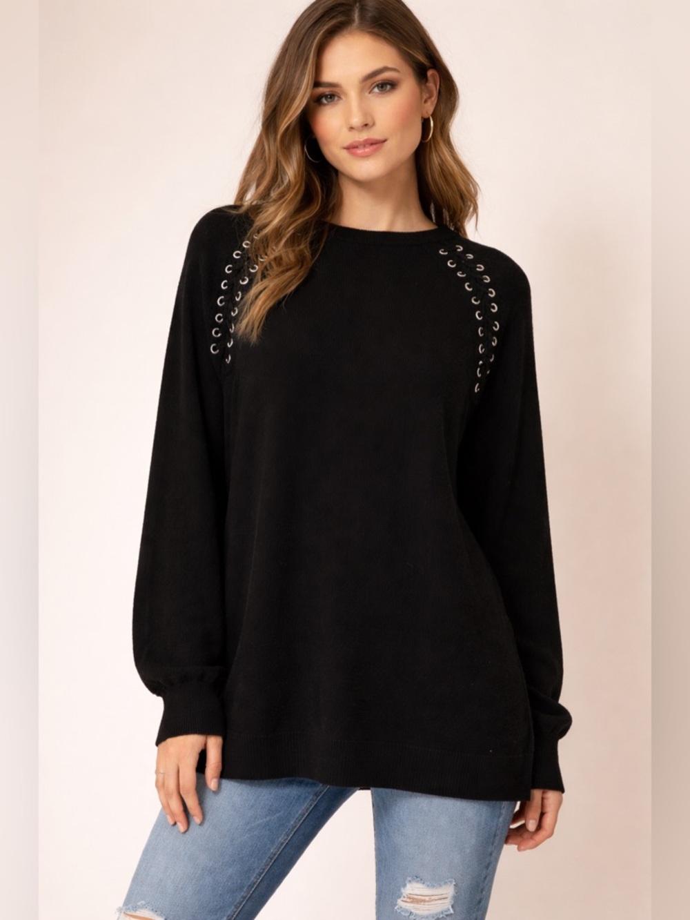 AQUA Brand Womens Black Wool Sweater Lace Up Small Grunge Dark Coquette Romantic